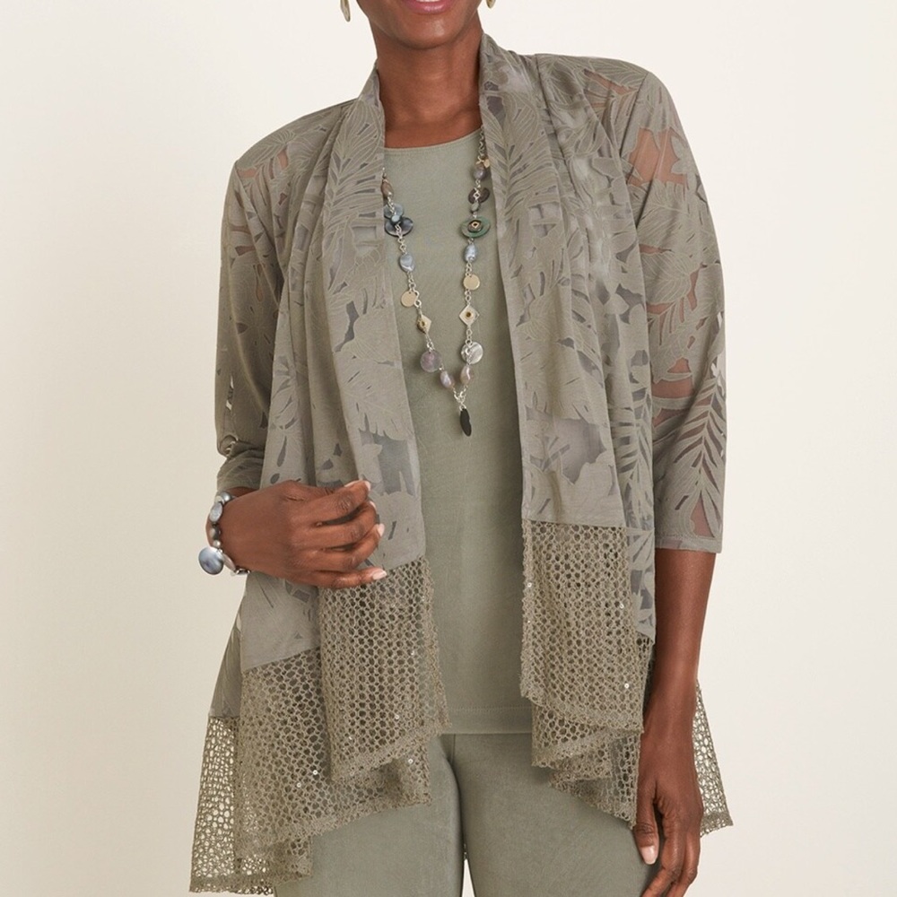 Chico’s Travelers Green Open Front No-Wrinkle Kimono - L - Picture 3 of 9